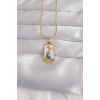 Mey İthalat® 316L Çelik Gold Renk Beyaz Mineli Kız Figür Tarot Kolye