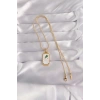 Mey İthalat® 316L Çelik Gold Renk Beyaz Mineli Tarot Kolye