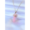 Mey İthalat® 316L Çelik Gold Renk Kristal Pembe Taş Model Kadın kolye