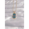 Mey İthalat® 316L Çelik Gold Renk Mavi Mineli El Figür Tarot Kolye
