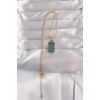 Mey İthalat® 316L Çelik Gold Renk Mavi Mineli El Figür Tarot Kolye