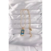 Mey İthalat® 316L Çelik Gold Renk Mavi Mineli Güneş Model Tarot Kolye