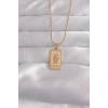 Mey İthalat® 316L Çelik Gold Renk Pembe Mineli El Figür Tarot Kolye