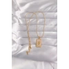 Mey İthalat® 316L Çelik Gold Renk Pembe Mineli El Figür Tarot Kolye