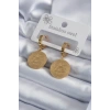 Mey İthalat® 316L Çelik Gold Renk Pentagram İşleme Model Kadın Küpe
