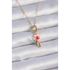 Mey İthalat® 316L Çelik Gold Renk Renkli Kalp Figür Charm Model Kadın Kolye