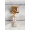 Mey İthalat® 316L Çelik Gold Renk Sallantı Zirkon Taşlı Kurdele Model Nomination Charm
