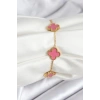 Mey İthalat® 316L Çelik Gold Zincir Pembe Yonca Renk Bileklik