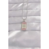 Mey İthalat® 316L Çelik Gümüş Renk Pembe Mineli Ay Figür Tarot Kolye