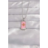 Mey İthalat® 316L Çelik Gümüş Renk Pembe Mineli Güneş Model Tarot Kolye