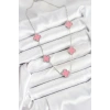 Mey İthalat® 316L Çelik Zincir Gümüş Pembe Renk Yonca Kadın Kolye