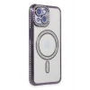 Mey İthalat®  iPhone 13 Kılıf Joke Simli Magneticsafe Kılıf - Derin Mor