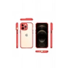 Mey İthalat®  iPhone 13 Pro Kılıf Miami Şeffaf Silikon - Kırmızı