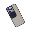 Mey İthalat®  iPhone 13 Pro Kılıf Palm Buzlu Kamera Sürgülü Silikon - Lacivert