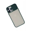 Mey İthalat®  iPhone 13 Pro Max Kılıf Palm Buzlu Kamera Sürgülü Silikon - Yeşil