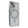 Mey İthalat®  iPhone 14 Kılıf Joke Simli Magneticsafe Kılıf - Gümüş