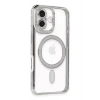 Mey İthalat®  iPhone 16 Kılıf Joke Simli Magneticsafe Kılıf - Gümüş
