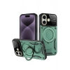 Mey İthalat®  iPhone 16 Kılıf Joy Lens Standlı Kapak - Koyu Yeşil