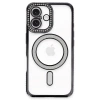 Mey İthalat®  iPhone 16 Plus Kılıf Joke Simli Magneticsafe Kılıf - Siyah