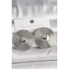 Mey İthalat® Pirinç Gümüş Renk Kalp İşlemeli Daire Plaka Model Kadın Küpe