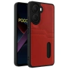 Mey İthalat®   Poco X7 Pro Kılıf Sara Kartvizitli Deri Kılıf - Kırmızı