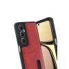 Mey İthalat®  Realme C65 Sara Kartvizitli Deri Kılıf - Kırmızı