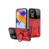 Mey İthalat®   Redmi Note 12 Pro 4G Kılıf Joy Lens Standlı Kapak - Kırmızı