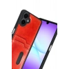 Mey İthalat®  Samsung Galaxy A07 4G Sara Kartvizitli Deri Kılıf - Kırmızı