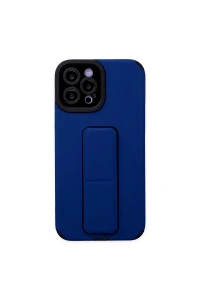 Apple iPhone 12 Pro Max Kılıf Mega Standlı Silikon - Mavi