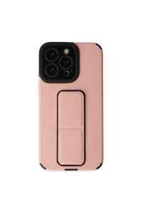 Apple iPhone 13 Pro Kılıf Mega Standlı Silikon - Pudra