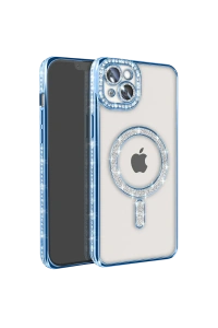 Apple iPhone 15 Kılıf Joke Simli Magneticsafe Kılıf - Mavi