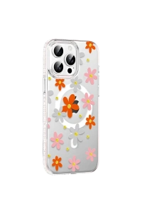 Joko Apple iPhone 14 Pro Max Floral Magsafe Kapak - Turuncu