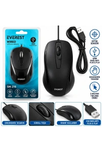 KABLOLU USB - IŞIKLI SİYAH OPTİCAL MOUSE 1200 DPI SM-216 (5468)