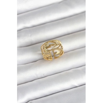 Mey İthalat® 316L Çelik Gold Renk Başak Model Kadın Yüzük
