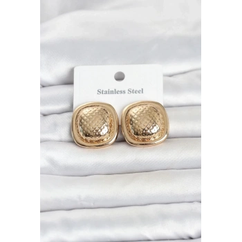 Mey İthalat® 316L Çelik Gold Renk Düğme Model Kadın Küpe