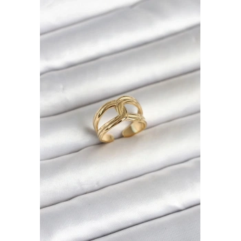 Mey İthalat® 316L Çelik Gold Renk Düğüm Model Kadın Yüzük