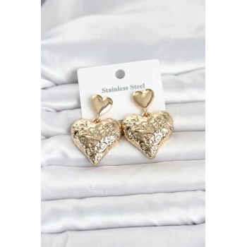 Mey İthalat® 316L Çelik Gold Renk Kalp Model Kadın Küpe