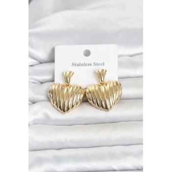 Mey İthalat® 316L Çelik Gold Renk Kalp Model Kadın Küpe