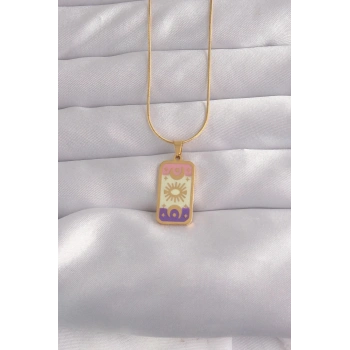 Mey İthalat® 316L Çelik Gold Renk Karışık Mineli Ay Figür Tarot Kolye