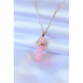 Mey İthalat® 316L Çelik Gold Renk Kristal Pembe Taş Model Kadın kolye