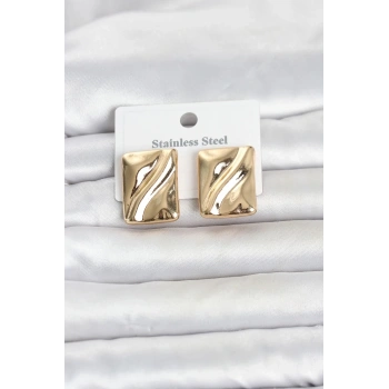 Mey İthalat® 316L Çelik Gold Renk Plaka Model Kadın Küpe