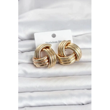 Mey İthalat® 316L Çelik Gold Renk Sarmal Model Kadın Küpe