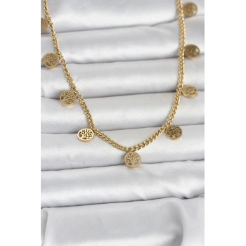 Mey İthalat® 316L Çelik Gold Renk Yaşam Ağacı Model Kadın Kolye