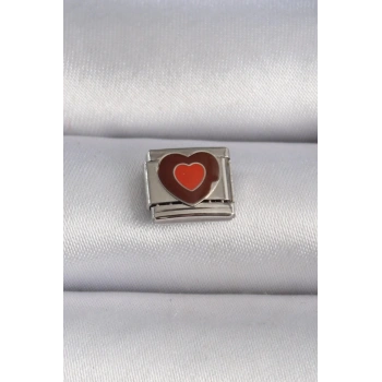 Mey İthalat® 316L Çelik Gümüş Renk Kahverengi Kalp İşlemeli Nomination Charm
