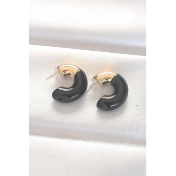 Mey İthalat® CCB Siyah Gold Çift Renk Küpe