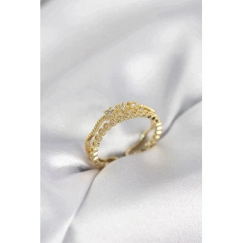 Mey İthalat® Gold Renk Minimal Yıldızlı Model Kadın Yüzük