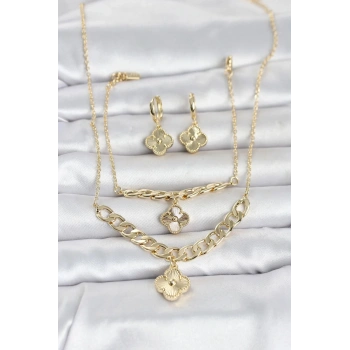 Mey İthalat® Gold Renk Pirinç Kolye Bileklik ve Küpe Seti