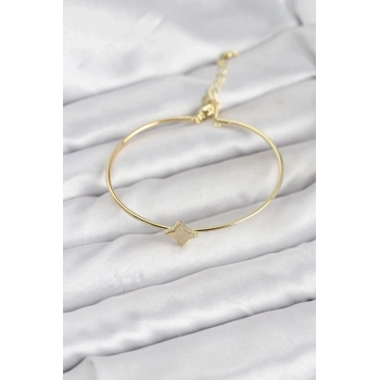 Mey İthalat® Gold Renk Pirinç Köşeli Yonca Model Kadın Bileklik