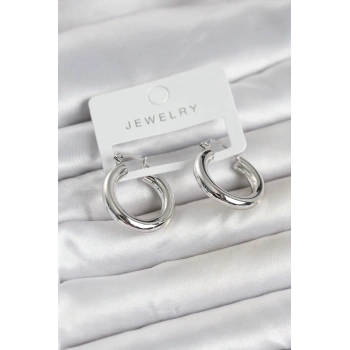 Mey İthalat® Gümüş Renk Pirinç Halka 25 mm Kadın Küpe