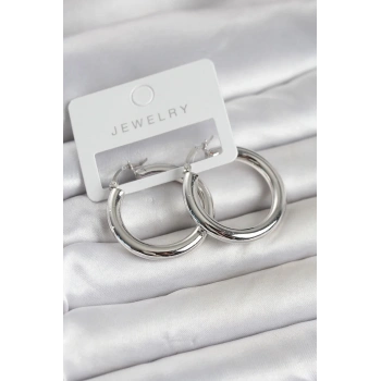 Mey İthalat® Gümüş Renk Pirinç Halka 30 mm Kadın Küpe